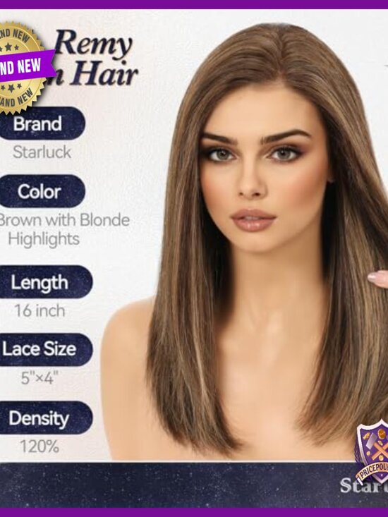 16 Inch Human Hair Wig HD Lace Front Layered Party Daily Wear